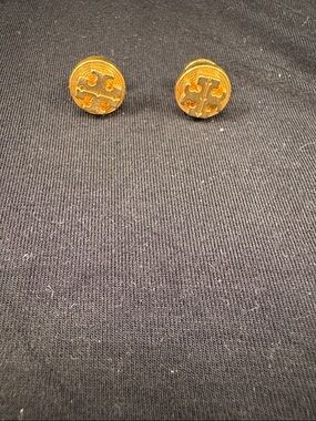 Tory Burch Gold Logo Round Stud Earrings